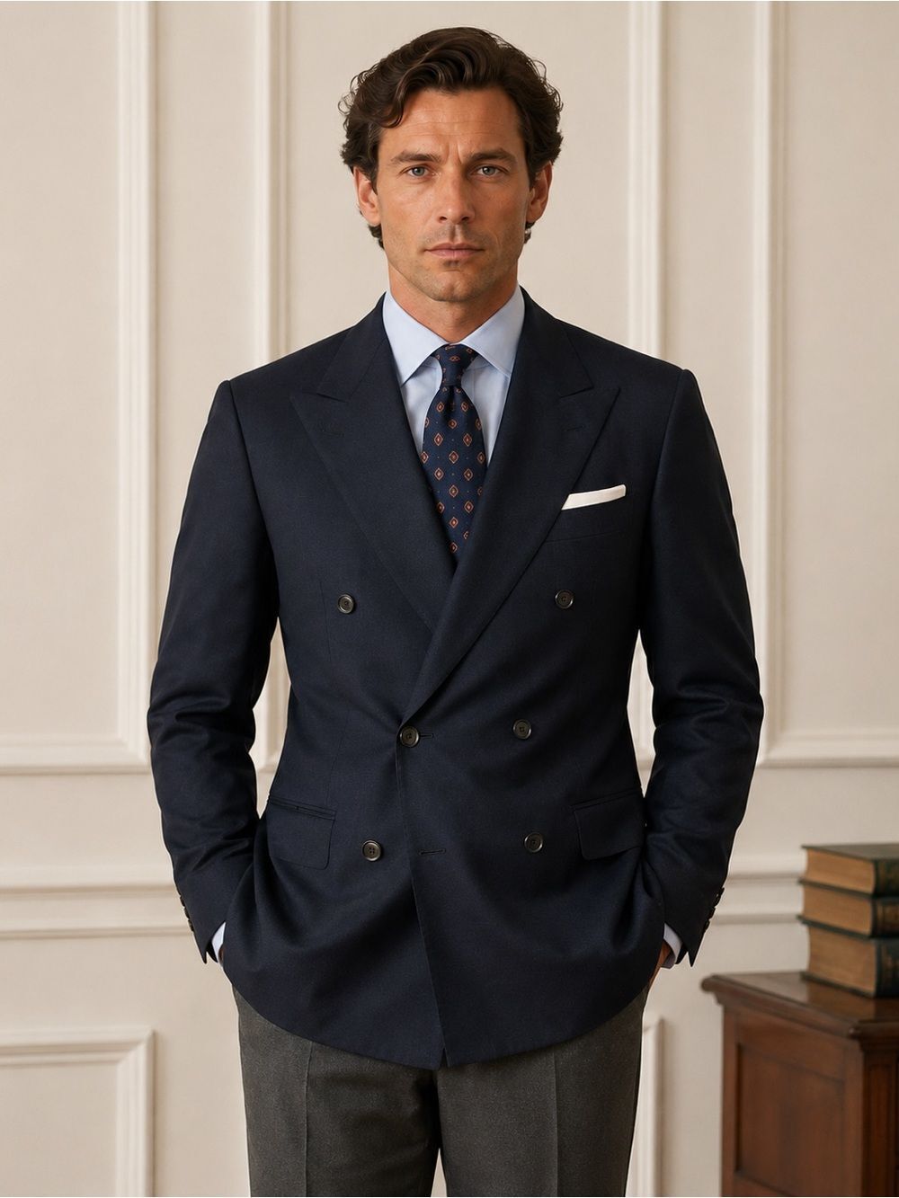 Trabaldo Togna Vito Rufolo Double Breasted Wool Blazer Jacket 41R Navy Blue